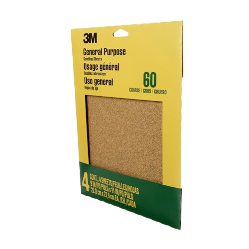 3M Sandpaper, 60 Grit, 4 Sheets, 9 in x 11 in, Sands Paint, Wood & Metal, Great For General Purpose Sanding, Coarse Aluminum Oxide Sand Paper (9003NA-20) - Image 3