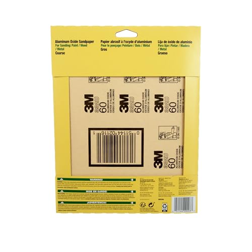 3M Sandpaper, 60 Grit, 4 Sheets, 9 in x 11 in, Sands Paint, Wood & Metal, Great For General Purpose Sanding, Coarse Aluminum Oxide Sand Paper (9003NA-20) - Image 4