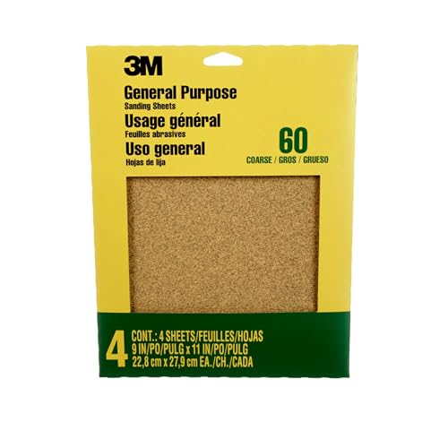 3M Sandpaper, 60 Grit, 4 Sheets, 9 in x 11 in, Sands Paint, Wood & Metal, Great For General Purpose Sanding, Coarse Aluminum Oxide Sand Paper (9003NA-20) - Image 1