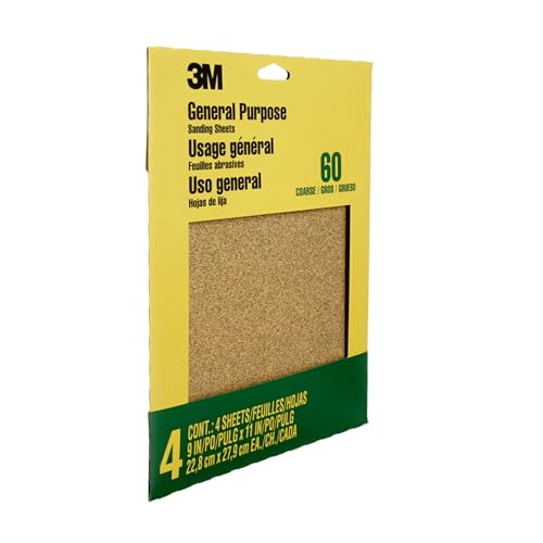 3M Sandpaper, 60 Grit, 4 Sheets, 9 in x 11 in, Sands Paint, Wood & Metal, Great For General Purpose Sanding, Coarse Aluminum Oxide Sand Paper (9003NA-20) - Image 2