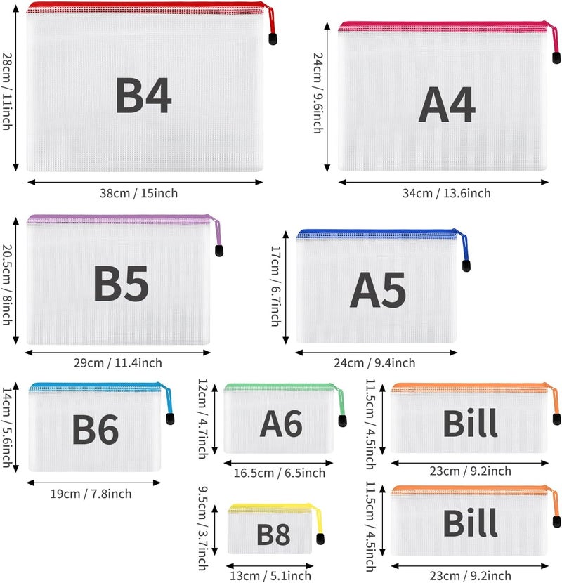 EOOUT 30pcs Mesh Zipper Pouch Set - Waterproof Document Bags in 8 Sizes and 8 Colors for Travel, School, and Home Organization - Image 2