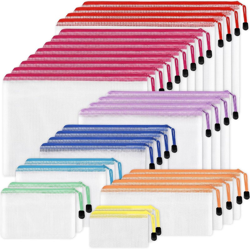 EOOUT 30pcs Mesh Zipper Pouch Set - Waterproof Document Bags in 8 Sizes and 8 Colors for Travel, School, and Home Organization - Image 1