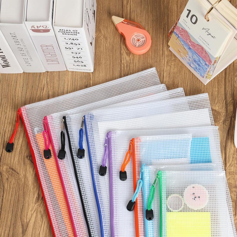 EOOUT 30pcs Mesh Zipper Pouch Set - Waterproof Document Bags in 8 Sizes and 8 Colors for Travel, School, and Home Organization - Image 5