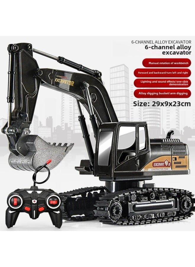 Large Alloy Children's Remote Control Excavator Toy Car Boy Simulation Electric Excavator Car Engineering Car Excavator-Color:6-way Excavator-Ash [mail Order Box]]  - Image 1