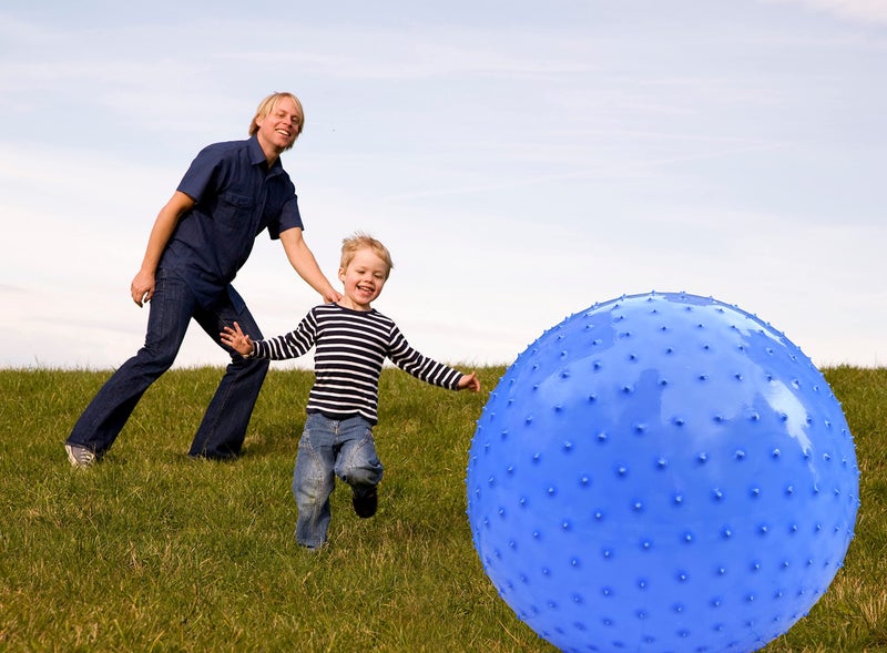 penepico Large Sensory Massage Ball for Kids  2 Pack 33.5"" 85CM Macaron Blue Bouncy Exercise Ball for Toddlers  Big Inflatable Ball with Tactile Spikes  Outdoor Ball Pool Ball Yoga Ball  Large Beach Ball - Image 1