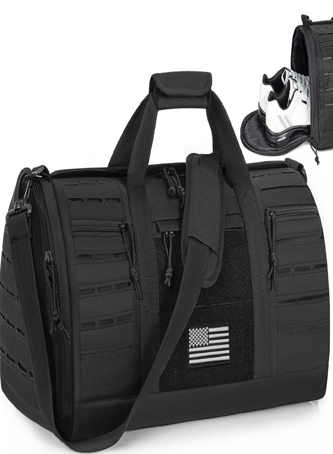 GMAK 21.5 Inch Military Tactical Duffle Bag for Men, 40L Sports Gym Bag with Shoe Compartment, Carry on Tote Travel Duffle Bag for Weekender Overnight Gym Workout Training Basketball Football, Black - Image 1