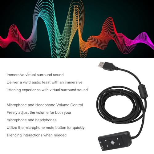 Asixxsix USB to 3.5mm Jack Audio Adapter,Virtual 7.1 Surround Sound, USB to Audio Jack Sound Card Adapter with Headphone Microphone Jack, External Audio Adapter for Kingston HyperX Cloud II - Image 2