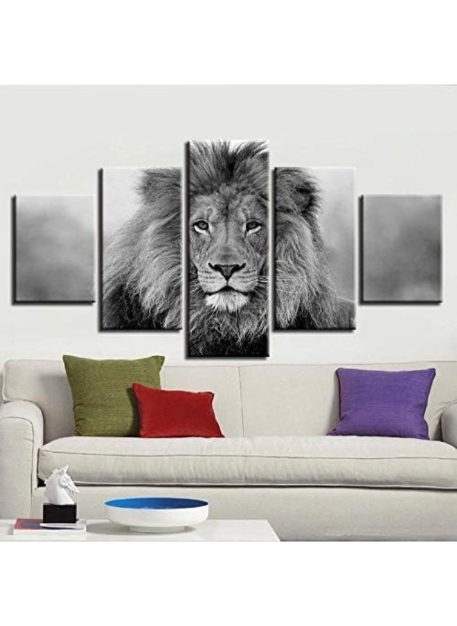 Home Trove - Home Trove 5-Piece Modular Wall Art Set | Black and White Lion Canvas Prints for Living Room | HD Quality | No Frame 40x100cm - Image 1