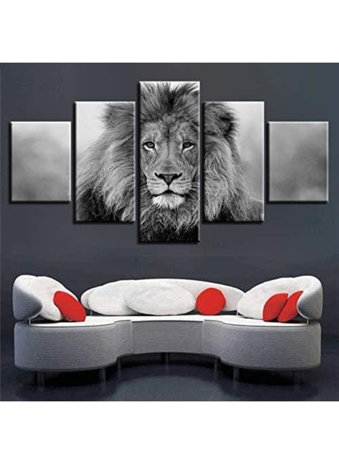 Home Trove - Home Trove 5-Piece Modular Wall Art Set | Black and White Lion Canvas Prints for Living Room | HD Quality | No Frame 40x100cm - Image 1