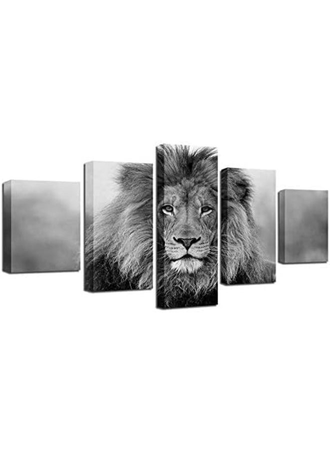 Home Trove - Home Trove 5-Piece Modular Wall Art Set | Black and White Lion Canvas Prints for Living Room | HD Quality | No Frame 40x100cm - Image 1