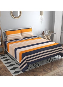 BSB HOME Premium Glace Cotton Kingston Collection King Size Bedsheets with 2 King Size Pillow Covers| Soft Sheets, Breathable, Shrinkage (3 Piece Set, 275 X 275 CM Flat sheet , 50 X 75 CM Pillow Covers, Yellow,Blue & Beige Cotton)  - Image 1
