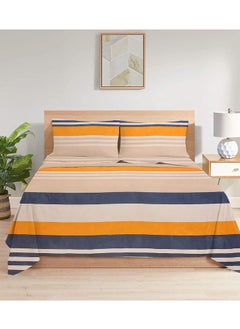 BSB HOME Premium Glace Cotton Kingston Collection King Size Bedsheets with 2 King Size Pillow Covers| Soft Sheets, Breathable, Shrinkage (3 Piece Set, 275 X 275 CM Flat sheet , 50 X 75 CM Pillow Covers, Yellow,Blue & Beige Cotton)  - Image 2