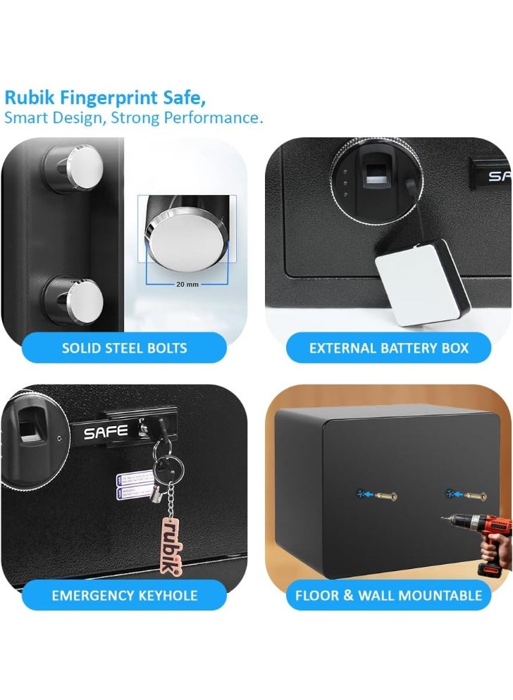 Rubik Fingerprint Safe Box Large, Document Size Biometric Lock with Key, Fire Resistant Powder Coating, for Home Office Cash Money Documents (RB-30YFP, 30x38x30cm) Black - Image 4