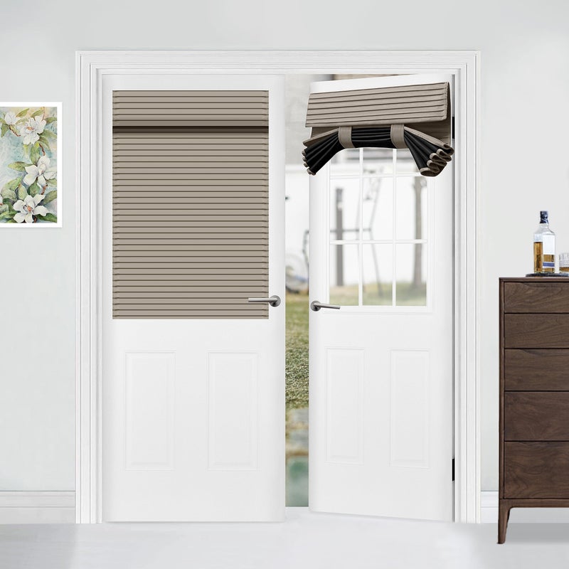 Muamar Door Window Curtains  Privacy Self Adhesive Curtains for Window  Light Brown 30 X 40 Inch French Door Blinds for Glass Door  Thermal Insulated Tie Up Blackout Shades for Window  1 Panel - Image 1