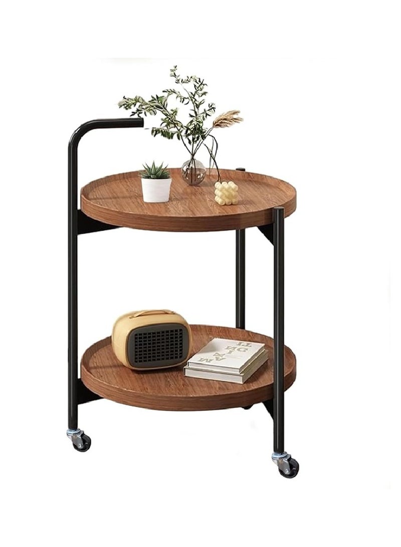 Yuwell 2-Tier Round Side Table, Mid Century Modern Walnut Finish Movable Round Coffee Table With MDF Top Small Rolling Cart For Living Room, Bedside Or Sofa Side Table Easy Assembly Multi Purpose Table - Image 1