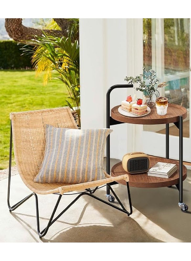 Yuwell 2-Tier Round Side Table, Mid Century Modern Walnut Finish Movable Round Coffee Table With MDF Top Small Rolling Cart For Living Room, Bedside Or Sofa Side Table Easy Assembly Multi Purpose Table - Image 4