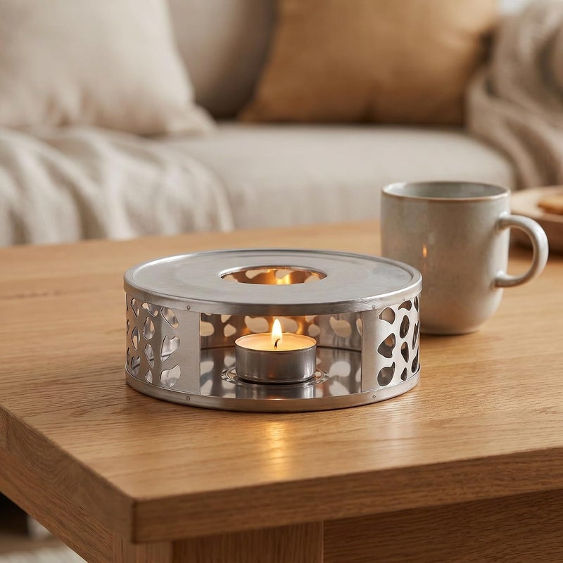 MAGICLULU 2pcs Stainless Steel Candle Teapot Warmer with Hollow Flower Design Tea Light Holder Heating Tray for Pots Tea Pot Warmer Base for Coffee Milk Beverage - Image 5