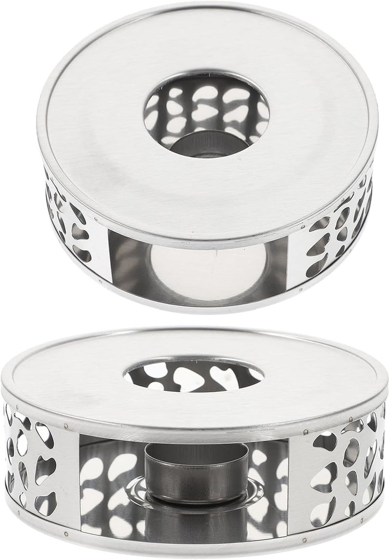 MAGICLULU 2pcs Stainless Steel Candle Teapot Warmer with Hollow Flower Design Tea Light Holder Heating Tray for Pots Tea Pot Warmer Base for Coffee Milk Beverage - Image 1