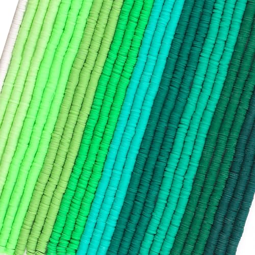 JMUQ 28 Strands Green Clay Beads Bracelet Making Kit, Friendship Preppy Flat Polymer Clay Heishi Beads for Bracelets Jewelry Making Kit, DIY Arts and Crafts Gifts - Image 1