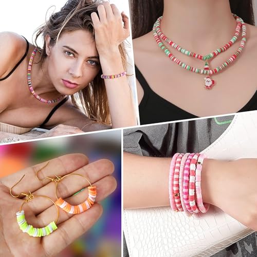 JMUQ 28 Strands Green Clay Beads Bracelet Making Kit, Friendship Preppy Flat Polymer Clay Heishi Beads for Bracelets Jewelry Making Kit, DIY Arts and Crafts Gifts - Image 5