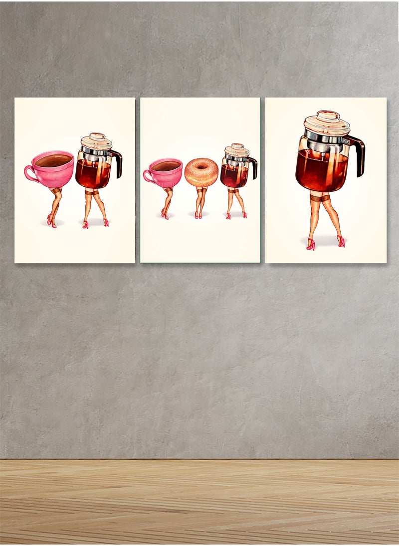 Set Of 3 Framed Canvas Wall Arts Stretched Over Wooden Frame with a Pop Art Design