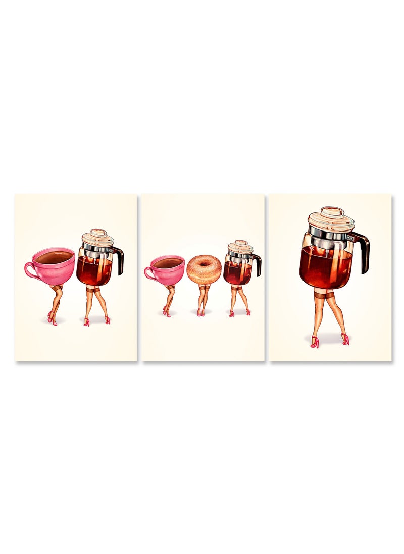 Set Of 3 Framed Canvas Wall Arts Stretched Over Wooden Frame with a Pop Art Design