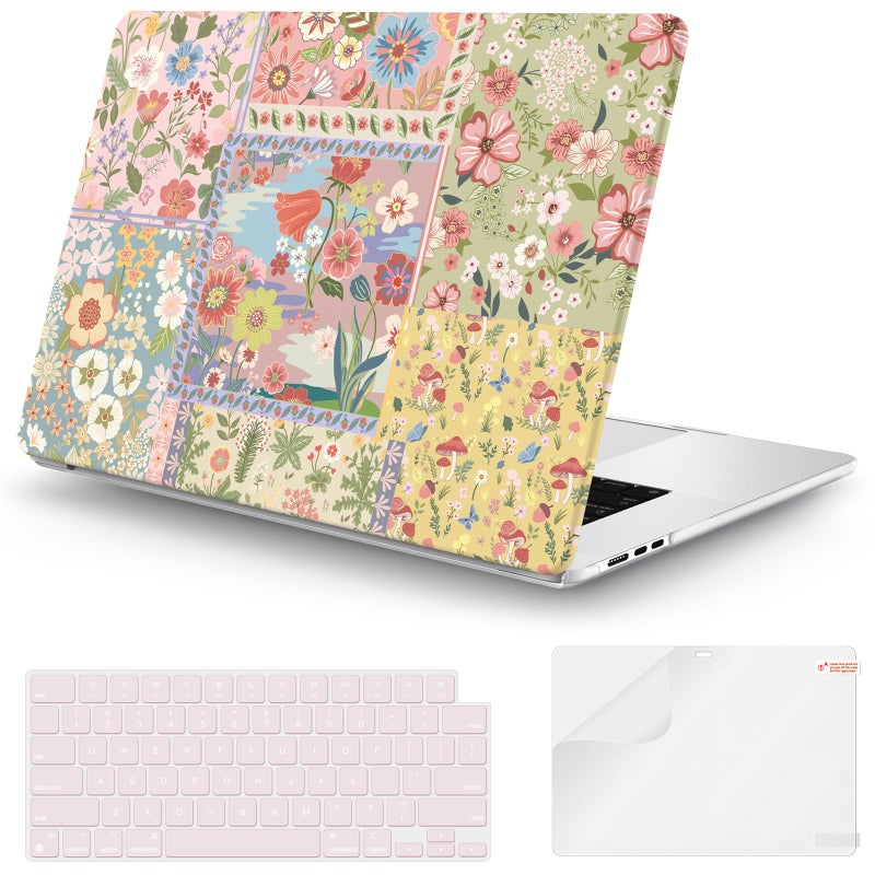 iCasso حافظة iCasso لجهاز MacBook Air M5 مقاس 15 بوصة 2026 2025-2023 طراز M4 M3 M2 A3448 A3241 A3114 A2941، غلاف صلب رقيق بنمط عتيق لجهاز Mac Air 15.3"، غطاء لوحة المفاتيح + فيلم شاشة، وردي بوهيمي - Image 1