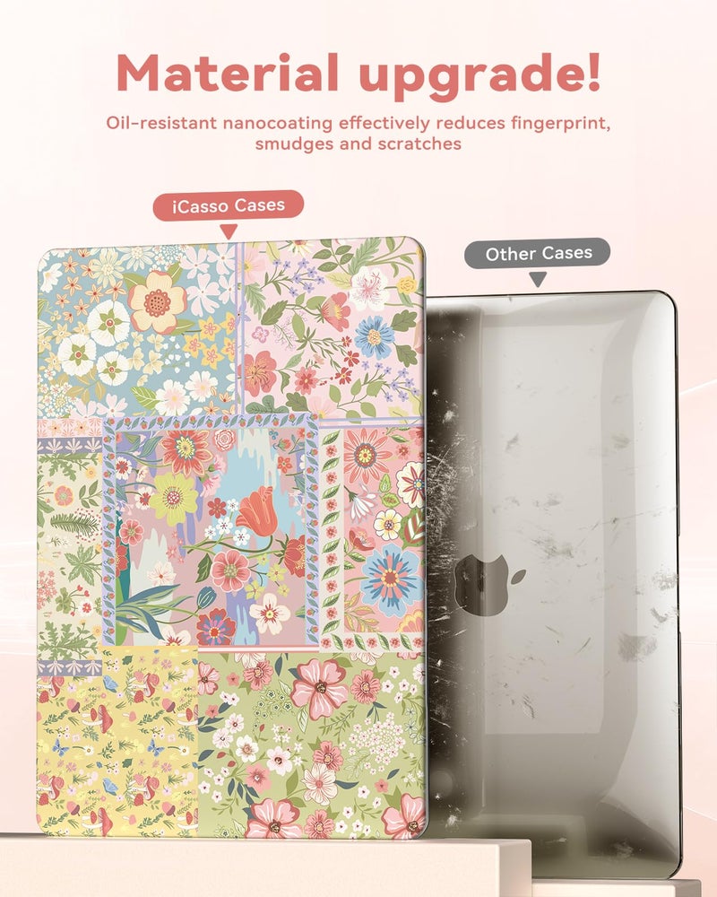 iCasso حافظة iCasso لجهاز MacBook Air M5 مقاس 15 بوصة 2026 2025-2023 طراز M4 M3 M2 A3448 A3241 A3114 A2941، غلاف صلب رقيق بنمط عتيق لجهاز Mac Air 15.3"، غطاء لوحة المفاتيح + فيلم شاشة، وردي بوهيمي - Image 4
