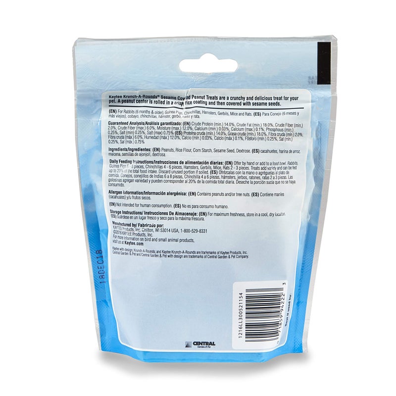 Kaytee Krunch-A-Rounds Sesame Covered Peanut Treat for Pet Rabbits, Guinea Pigs, Chinchillas, Hamsters, Gerbils, Mice and Rats, 3 oz - Image 2