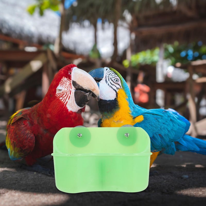 Green Plastic Bird Cage Food Bowl and Parrot Feeding Cup with Mount for Parakeets - Image 5