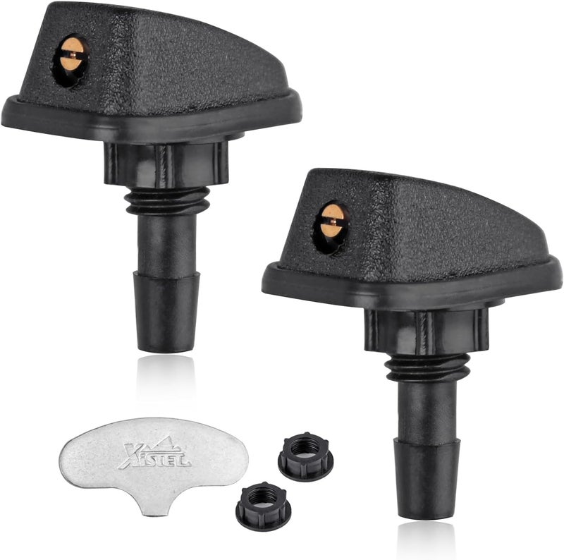 Xislet 2 Pack Universal Aimable Front Windshield Washer Nozzle Sprayer Work on Vehicle with 8mm Opening Hole in the hood Included Brass Nozzle Adjuster - Image 1