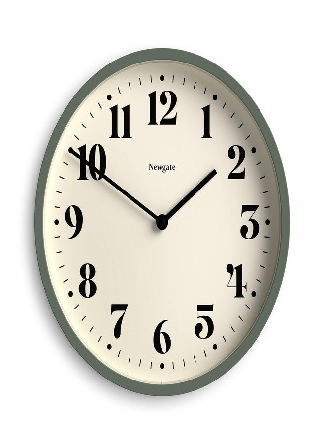 NEWGATE® Number Four Theatre Wall Clock | Modern Round Clock | 30cm | Asparagus Green | Decorative Numbers | Ideal for Kitchen, Living Room or Office - Image 1