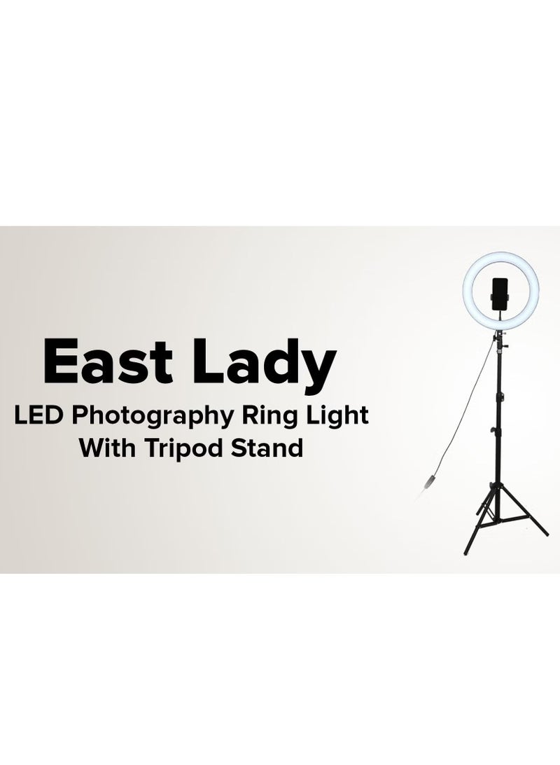 حلقة إضاءة LED للتصوير الفوتوغرافي بقدرة 3000.0 مللي أمبير في الساعة مع حامل ثلاثي القوائم أسود/أبيض - Image 1