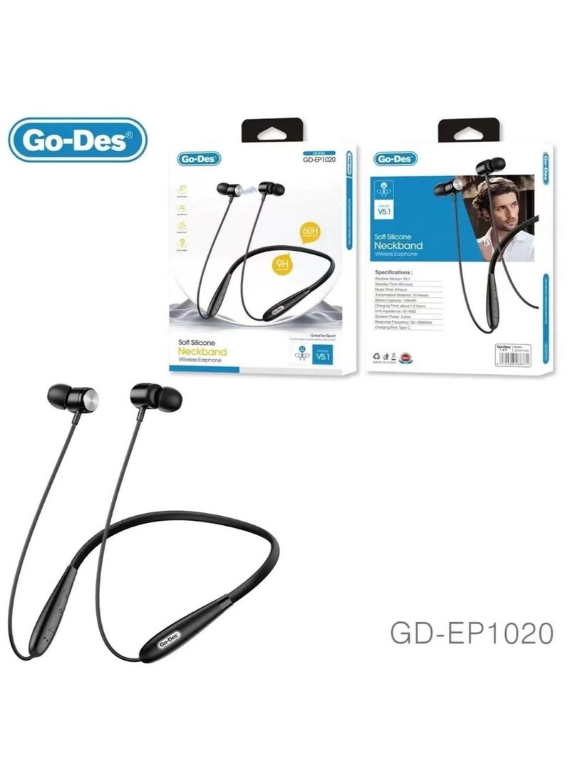 GO-DES - Bluetooth Neck Sports Wireless Headphones Dual Half In-Ear Universal Ultra Long Standby Black - Image 1