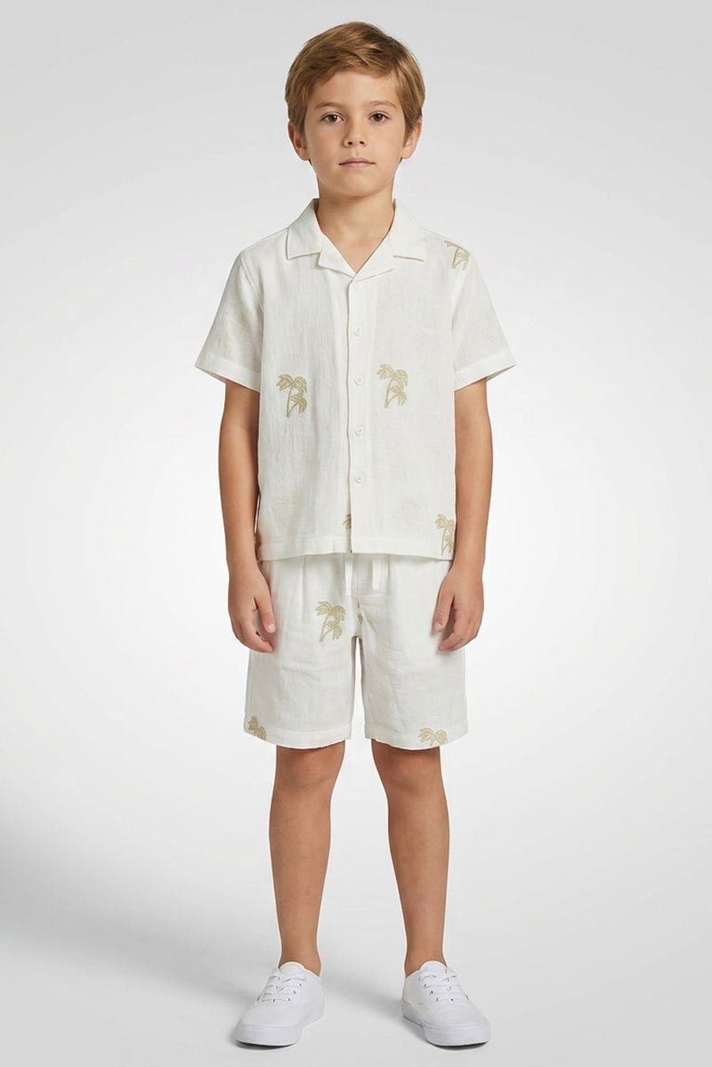 Ocean Pacific Kids Boy 2 Pcs Embroidered Shirt And Shorts Set, White - Image 1