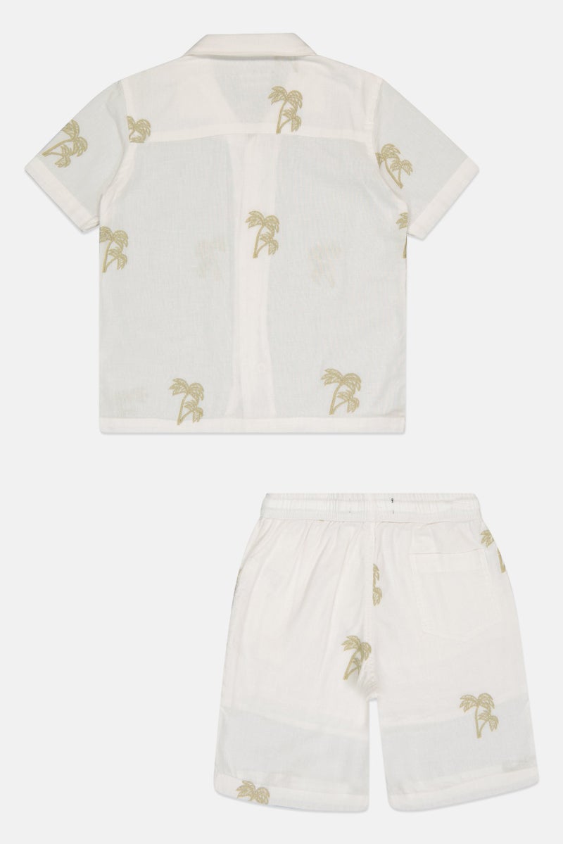Ocean Pacific Kids Boy 2 Pcs Embroidered Shirt And Shorts Set, White - Image 3
