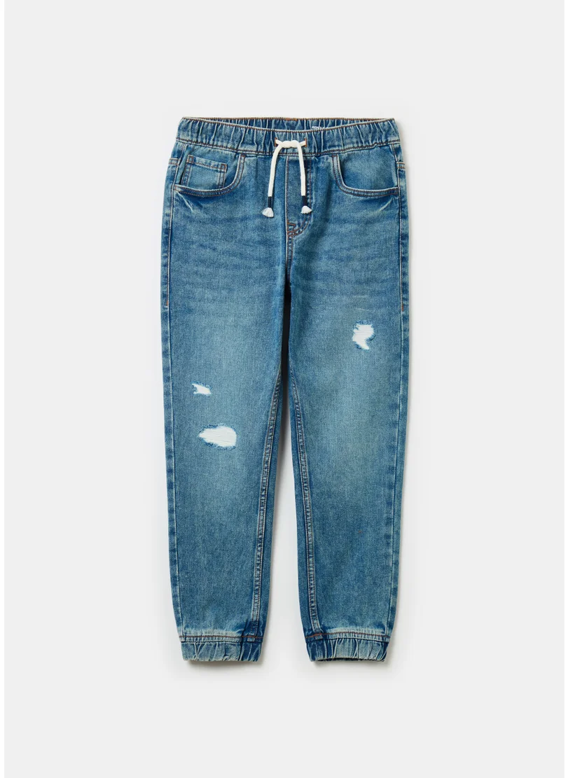 Ovs Denim joggers with drawstring and abrasions