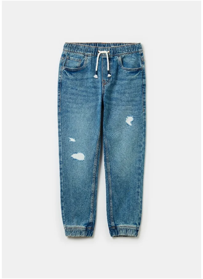 او في اس Denim joggers with drawstring and abrasions