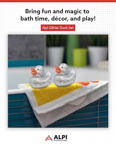 Alpi Glitter Ducks Set of 5 Fun Sparkly Rubber Ducks Bath Toys Decorative Collectible and Great for Parties Gifts Bath Time Silver - Image 5