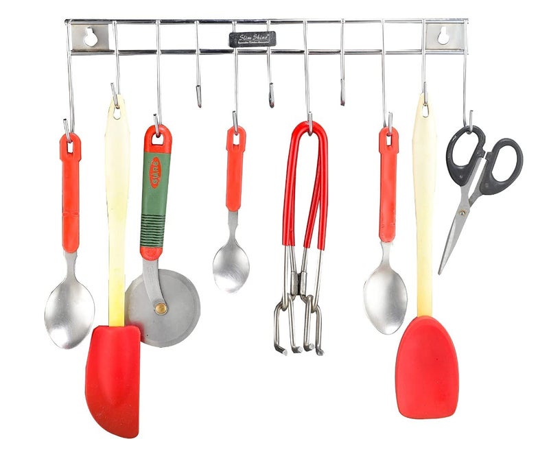 Slim Shine SLIMSHINE Wall Mounted Cutlery Holder | Stainless Steel Utensil Organizer | Multipurpose Kitchen Storage Rack with Hooks | Space-Saving Design | Easy Installation - Image 2