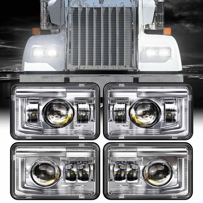 Zoffroad Dot Approved 4X6 Led Headlights Assembly Hilo Sealed Beam Compatible With Kw T800 T600 Peterbilt 379 Freightliner Chevy Oldsmobile Cutlass H4651 H4652 H4656 H6545 H4666 4Pcschrome
