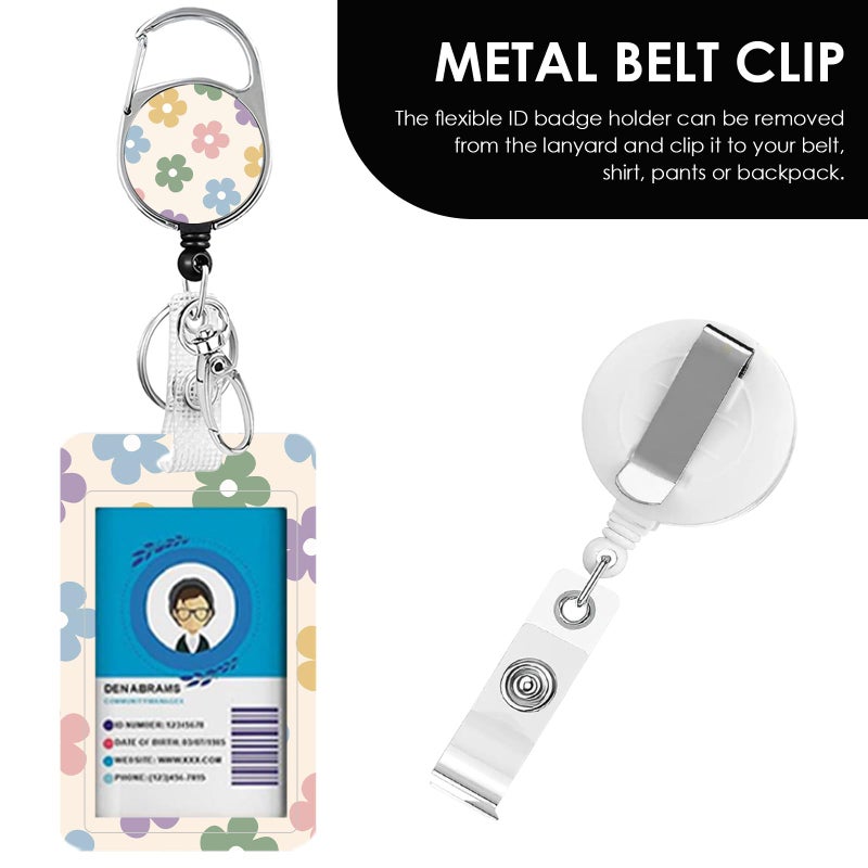 Vorruil Flower Lanyards for ID Badge, ID Badge Holder with Retractable Reel Clip and Keychain, Vertical Heavy Duty Identity Badge Cover Case Protector for Student Teacher Nurse Women Men - Image 4