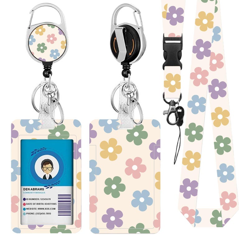 Vorruil Flower Lanyards for ID Badge, ID Badge Holder with Retractable Reel Clip and Keychain, Vertical Heavy Duty Identity Badge Cover Case Protector for Student Teacher Nurse Women Men - Image 1