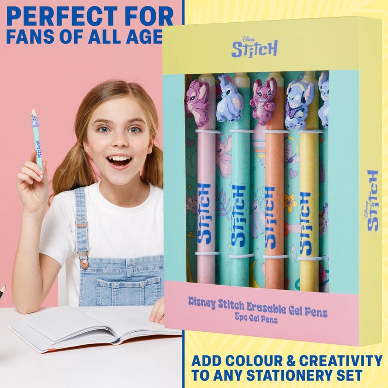 Get Trend Disney Stitch 5pcs Erasable Gel Ink Pens and Angel Cute Writing Pens for Kids Fun Stationery Set Kawaii Journaling Supplies Cool Pen Gifts for Kids (Stitch & Angel) - Image 5