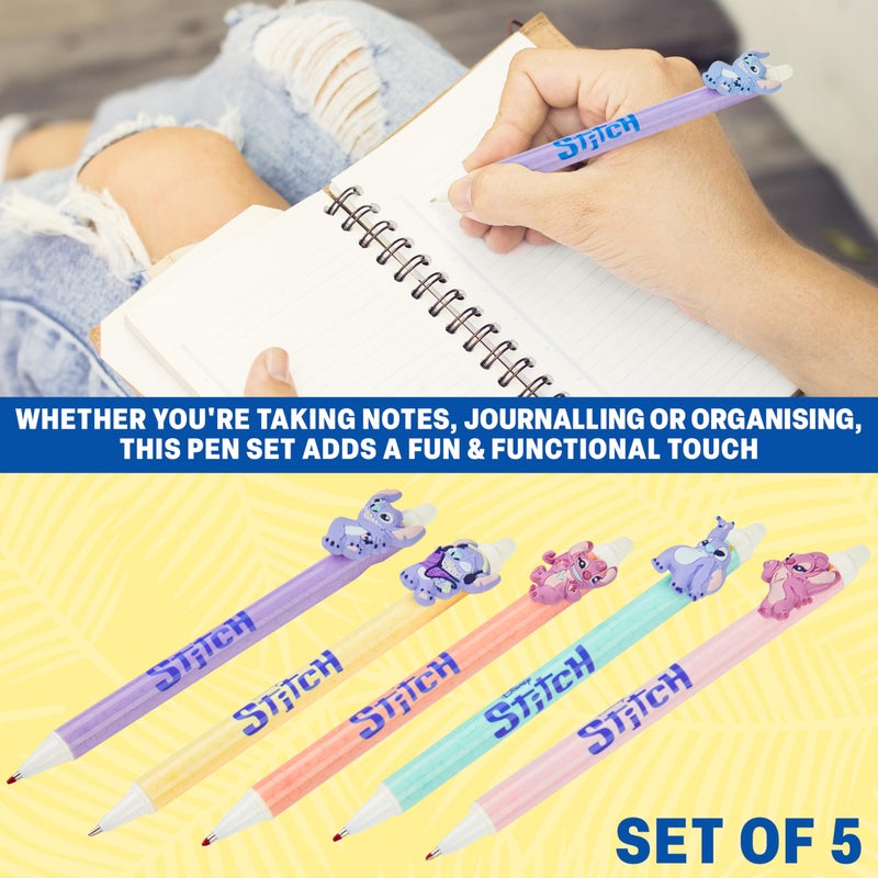 Get Trend Disney Stitch 5pcs Erasable Gel Ink Pens and Angel Cute Writing Pens for Kids Fun Stationery Set Kawaii Journaling Supplies Cool Pen Gifts for Kids (Stitch & Angel) - Image 2