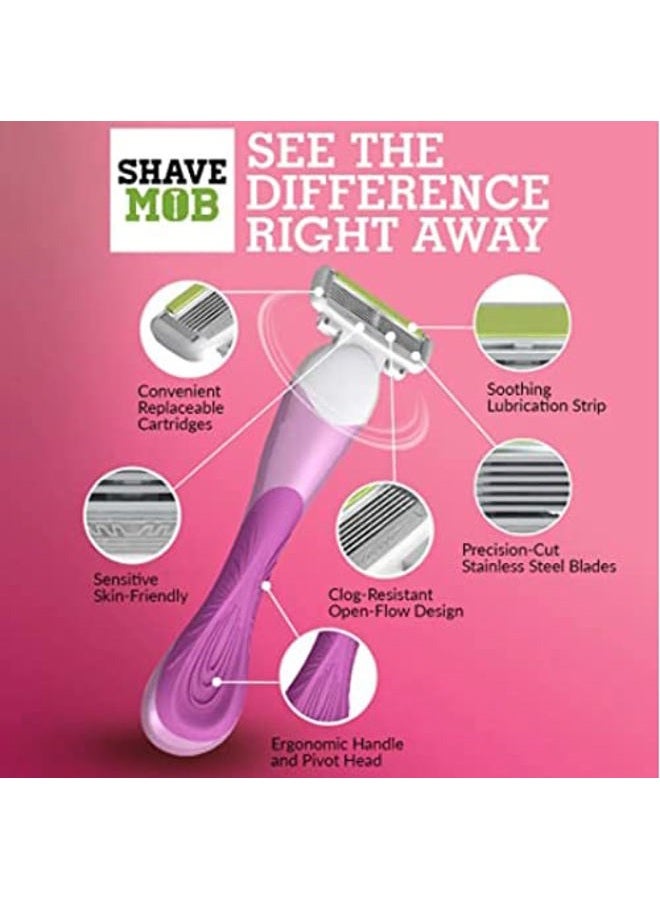 ShaveMOB 4-Blade Women's Razor Kit (Flex Head Handle + 24 Refills) - The Purist Shaving Kit - Image 5