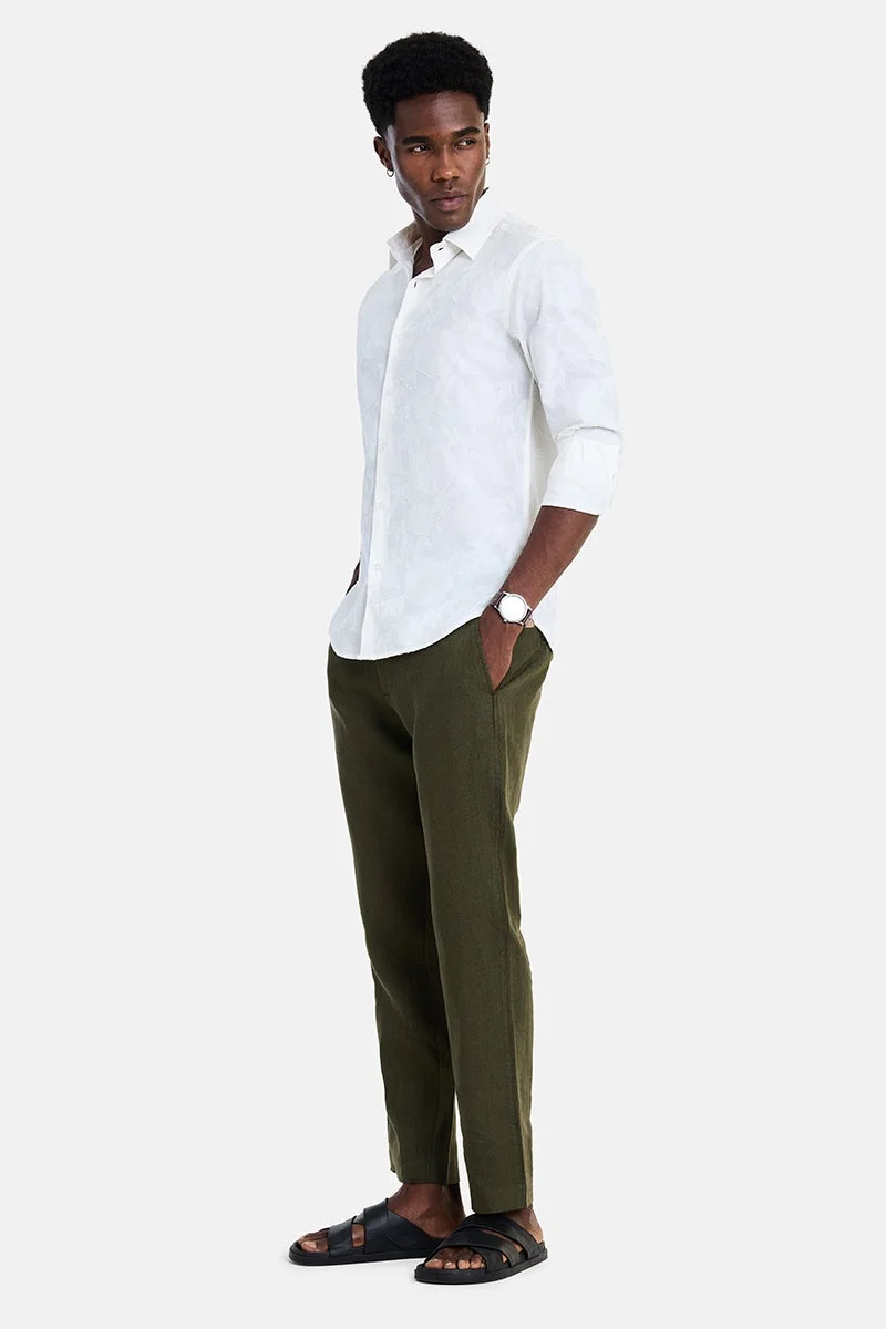 سنيتش White Textured Long Sleeve Slim Fit Casual Shirt