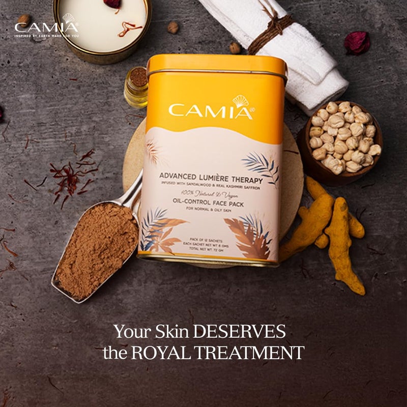CAMIA Premium Oil Control Face Pack For Normal  Oily Skin  Infused with Pure Sandalwood  Kashmiri Saffron I Face Pack for Glowing Skin AntiAging Hydrates  Nourishes  12 Sachets - Image 3