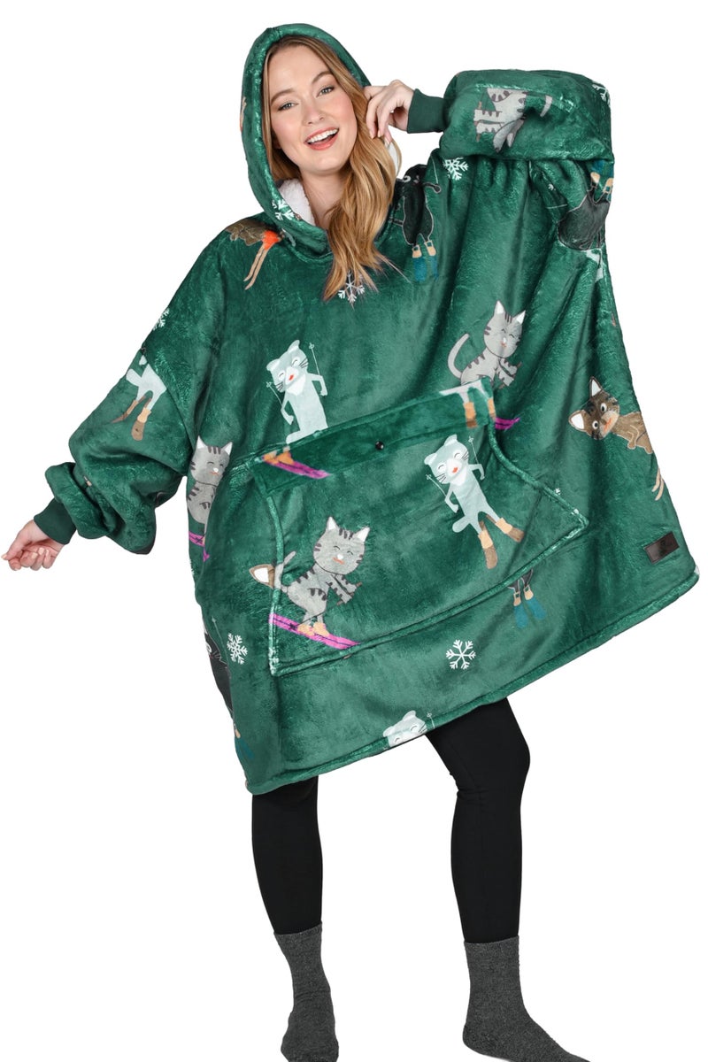 Catalonia Oversized Hoodie Blanket Sweatshirt Comfortable Sherpa Giant Pullover with Large Front Pocket for Adults Men Women Teenagers Wife Girlfriend