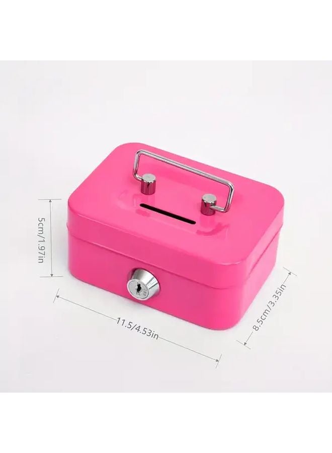 Pink Heavy Duty Metal Key Lock Storage Box Secure Safe For Home Office - Image 3